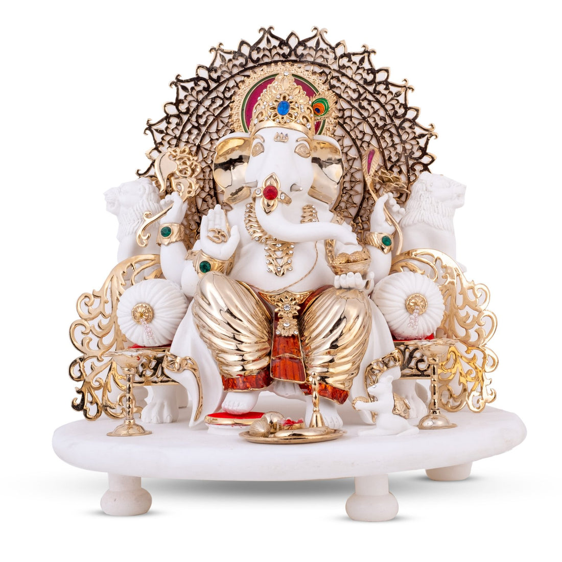 Vinayaka Ganesh Idol - Large white in Resin and Gold Plated