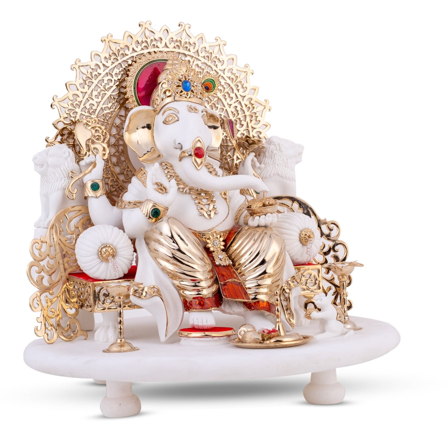 Vinayaka Ganesh Idol - Large white  in Resin and Gold Plated