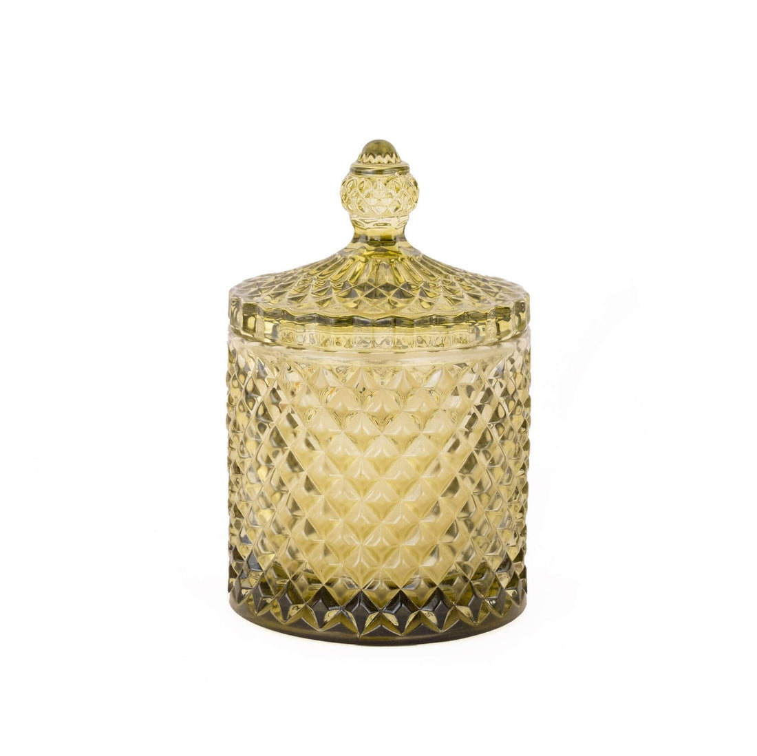 Cut-Glass Candle With Lid - Green in Glass