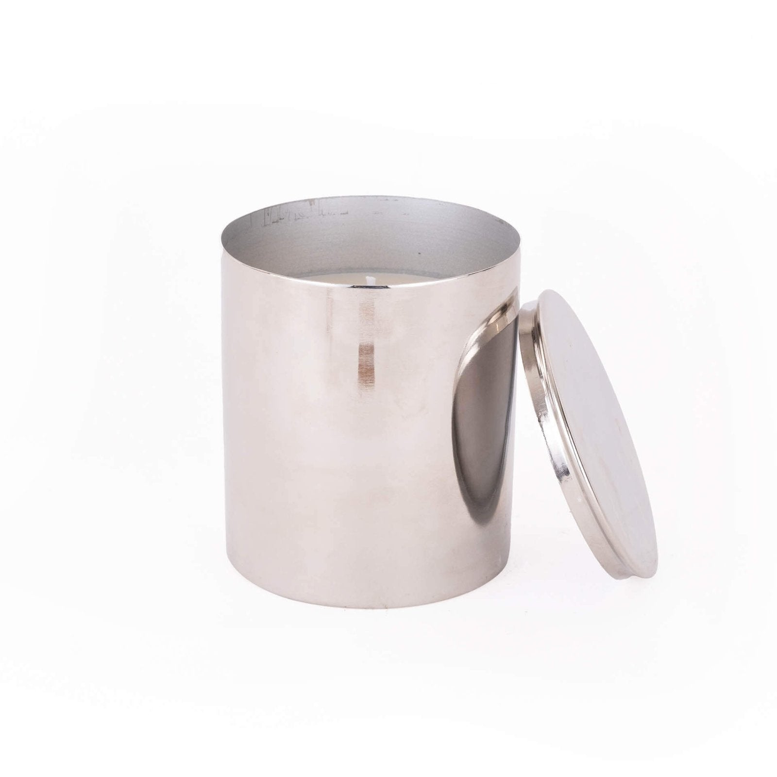 Metal Candle With Lid - Silver