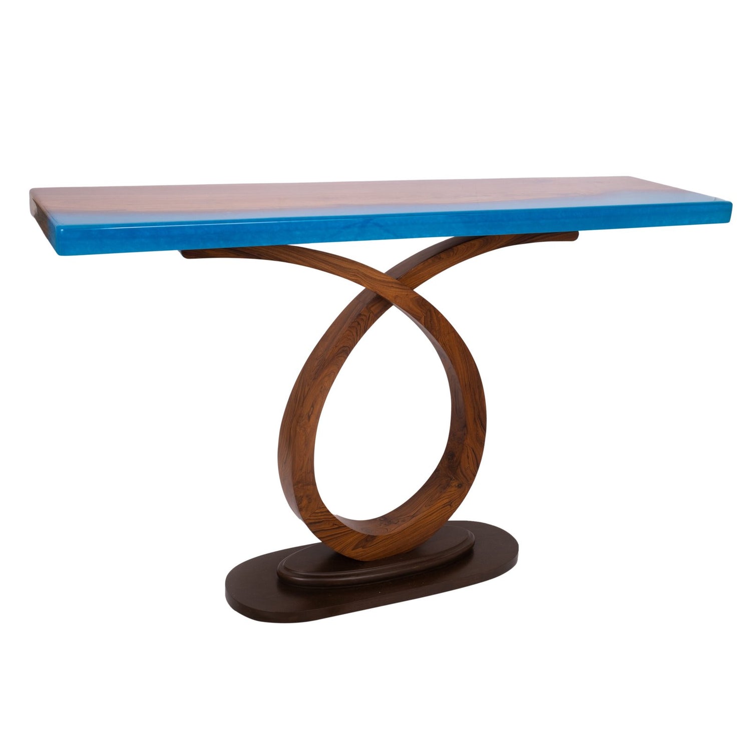 Blue resin and wood console
