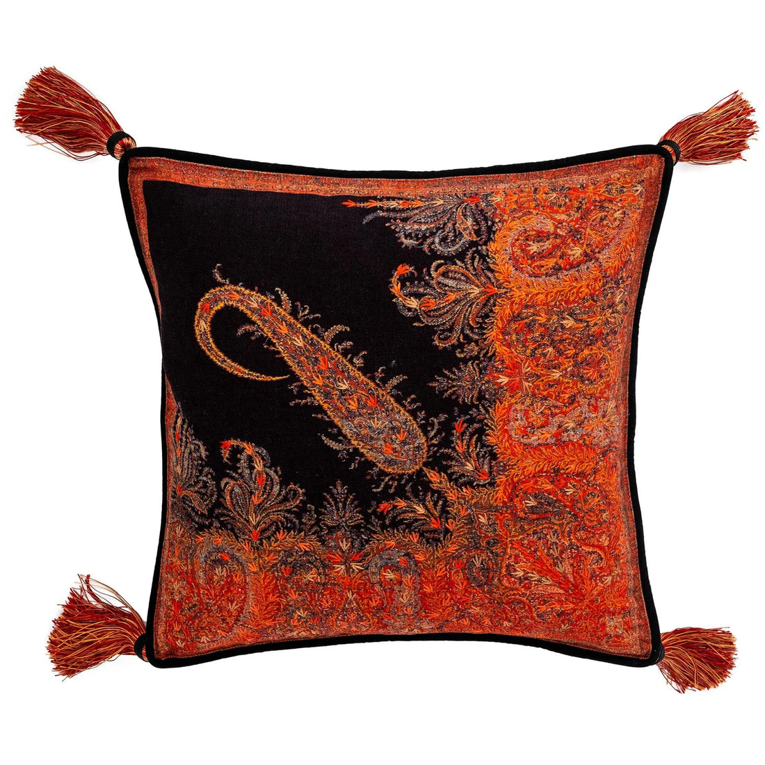 Jamawar Paisley Cushion Cover - Black in Shanil 18″ x 18″