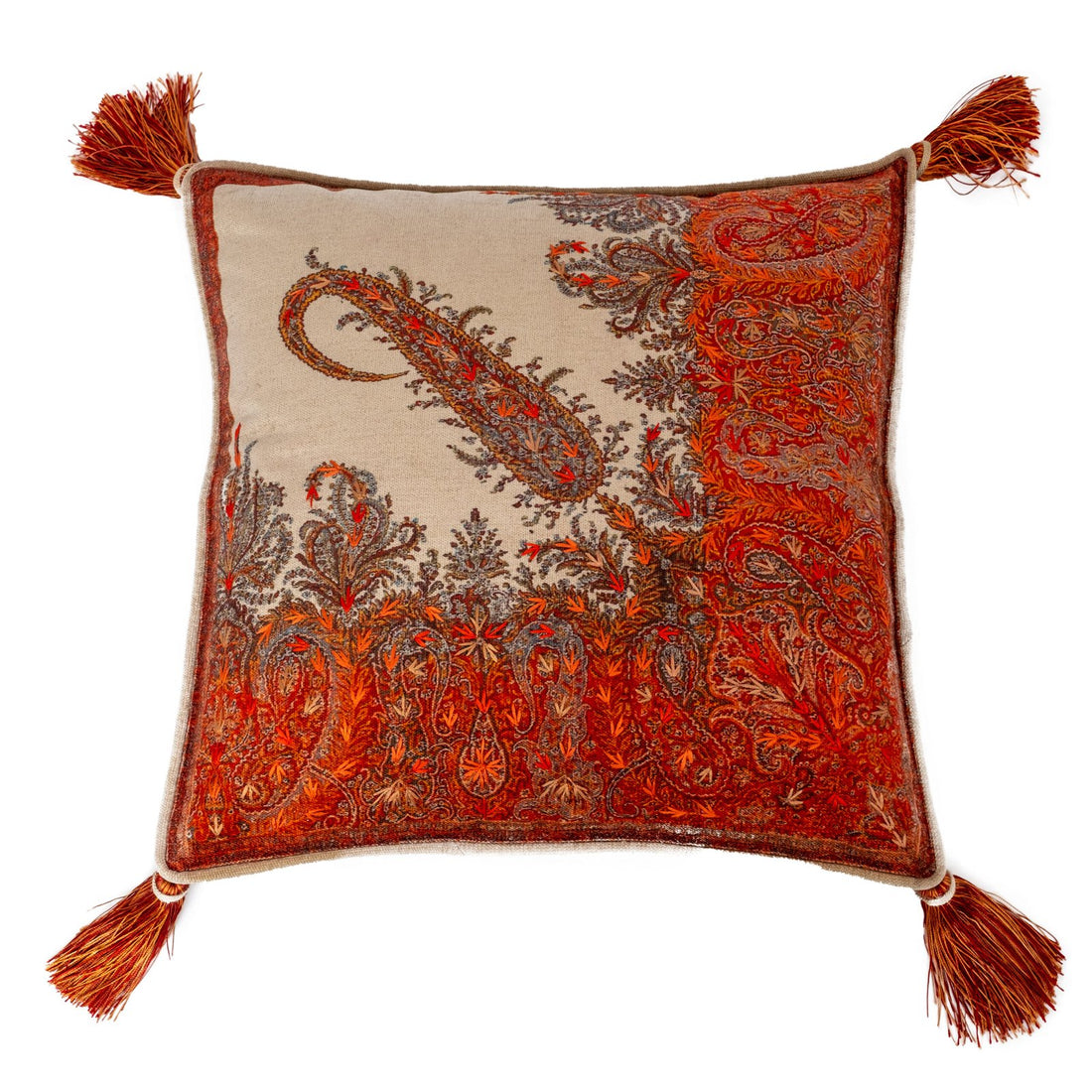 Jamawar Paisley Cushion Cover - Beige in Shanil 18″ x 18″