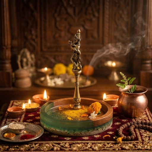 Krishna Harit Platter - Brass . Wood and Resin