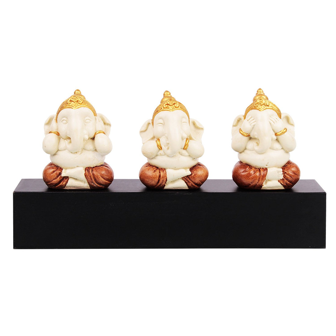 Trigajanana Ganesha Idol - Beige in Composite Marble