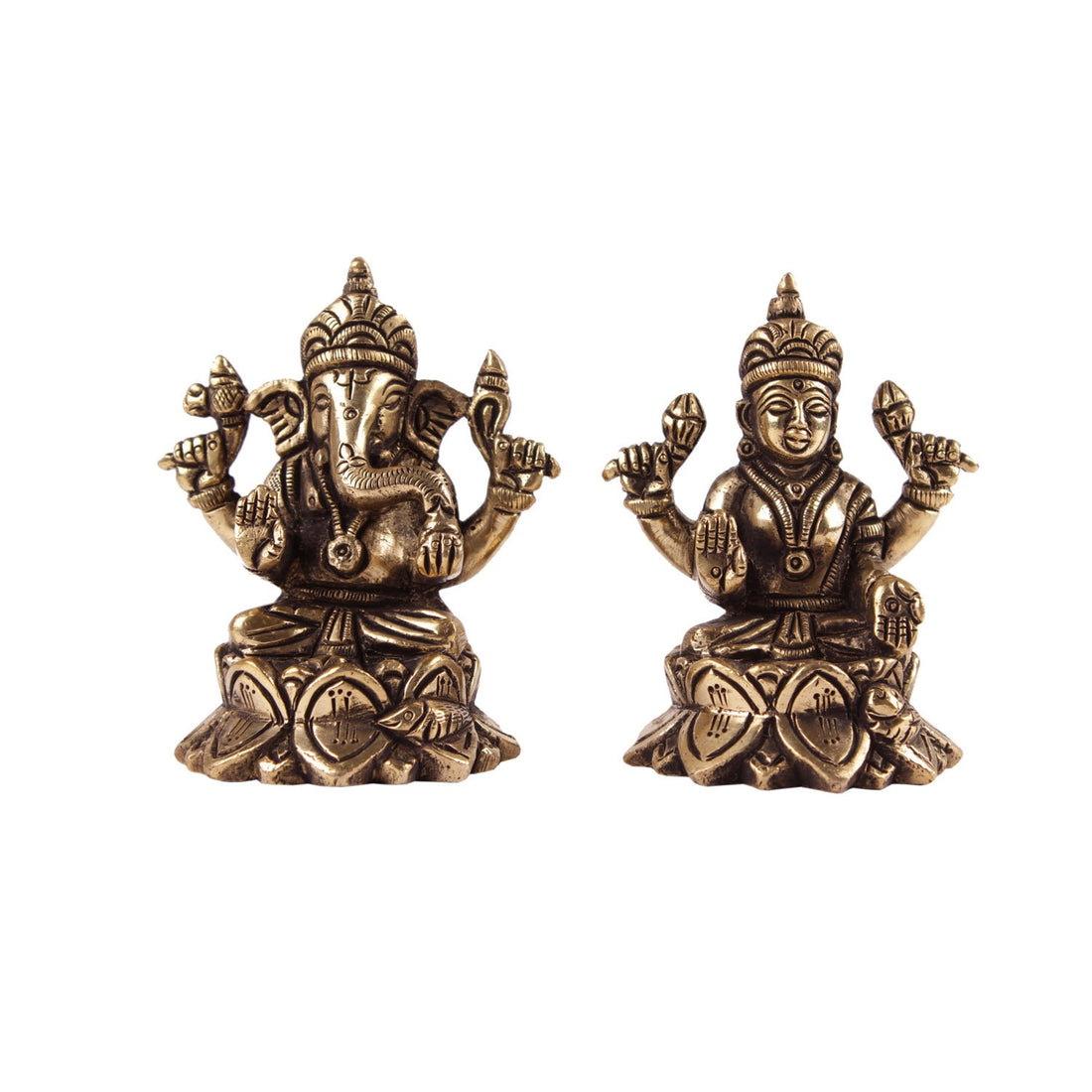 Ganesh Lakshmi Seated On A Louts - Brass