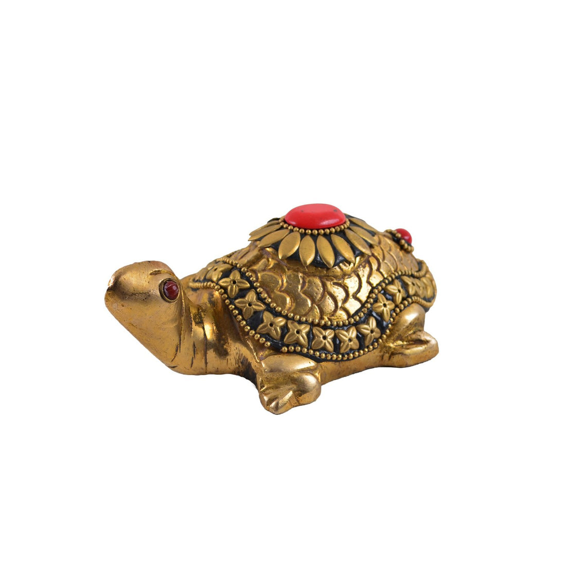 Coral Tortoise With Stone - Brass