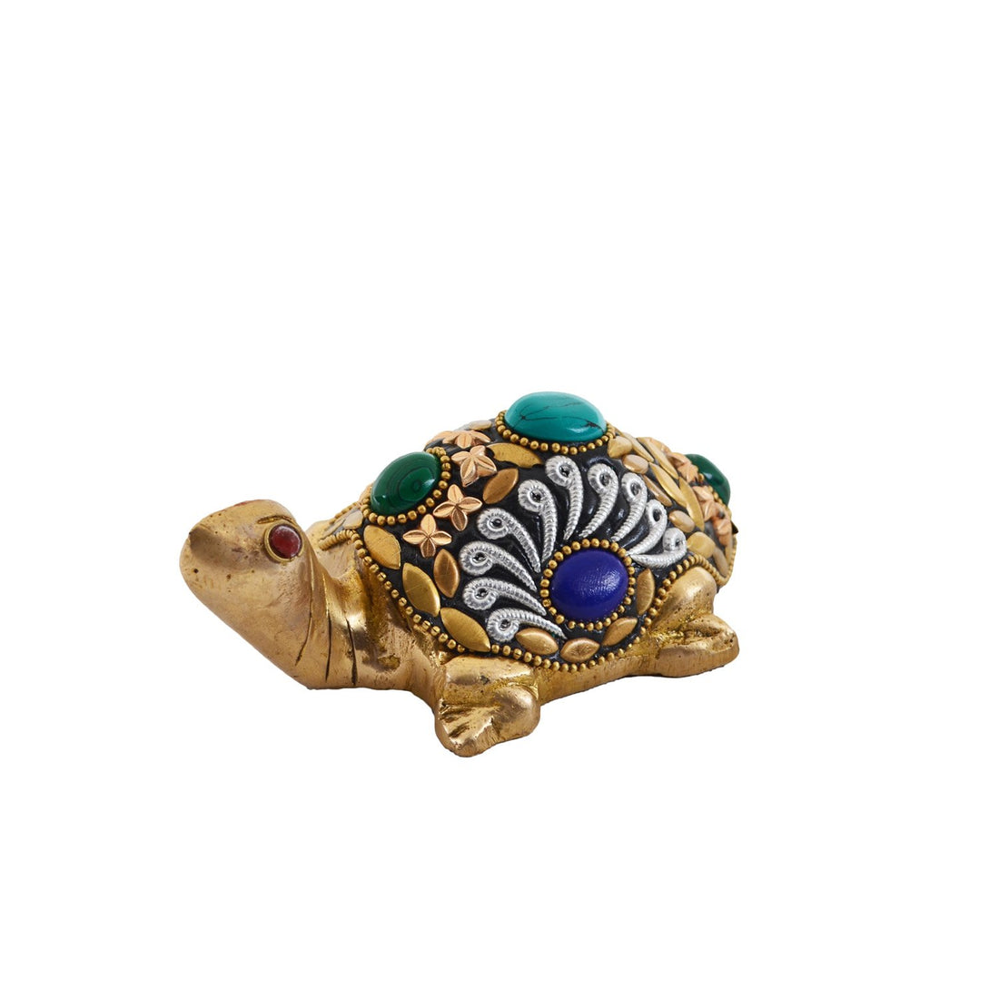 Tortoise With Stone - Turquoise and Brass