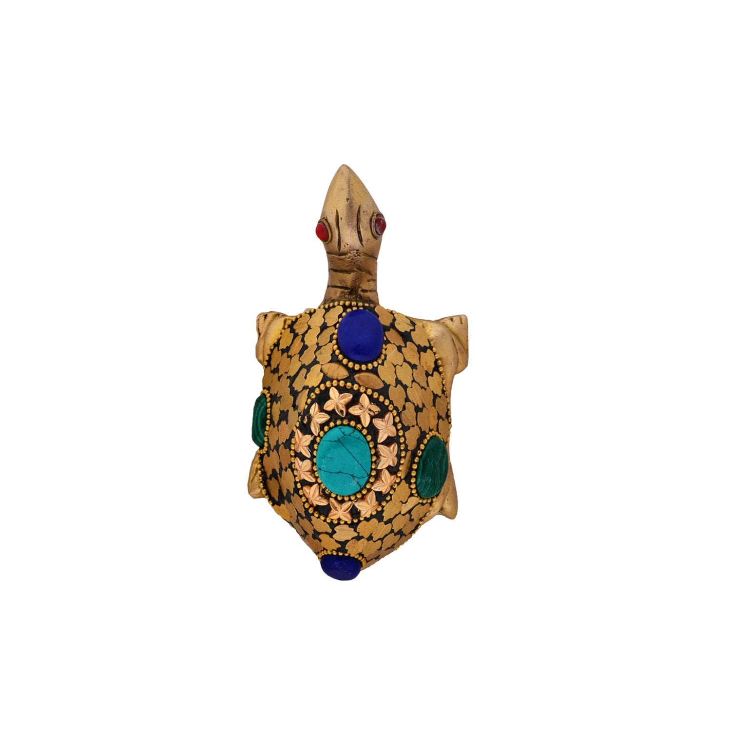 Tortoise With Stone - Turquoise and Brass