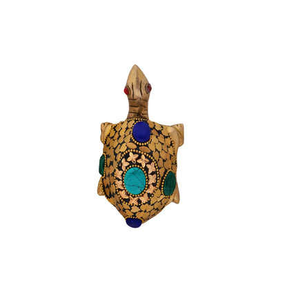 Tortoise With Stone - Turquoise and Brass