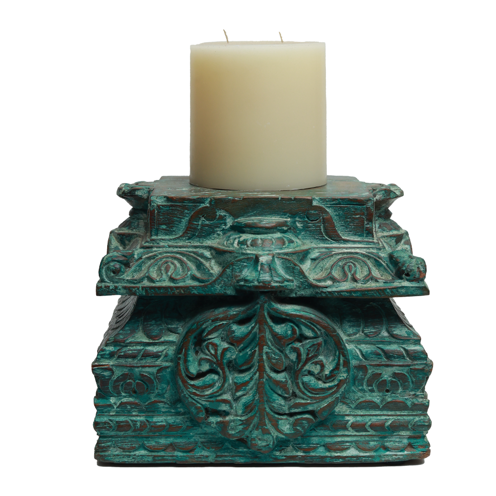 Nalanda Carved Candle Stand - Wood