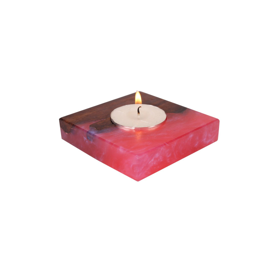 Lune Tea Light Holder – Rose in Wood and Resin