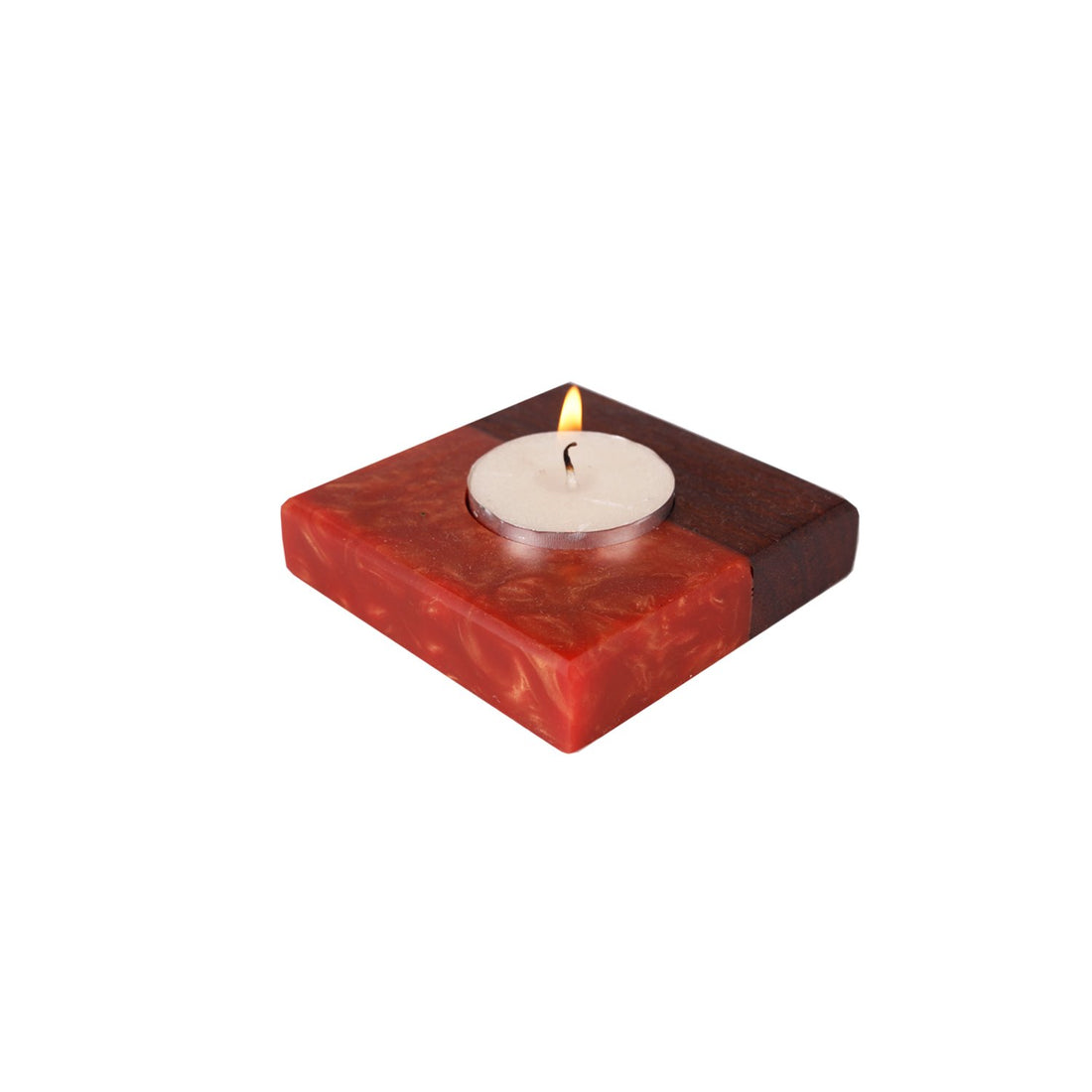 Lune Tea Light Holder – Red in Wood and Resin