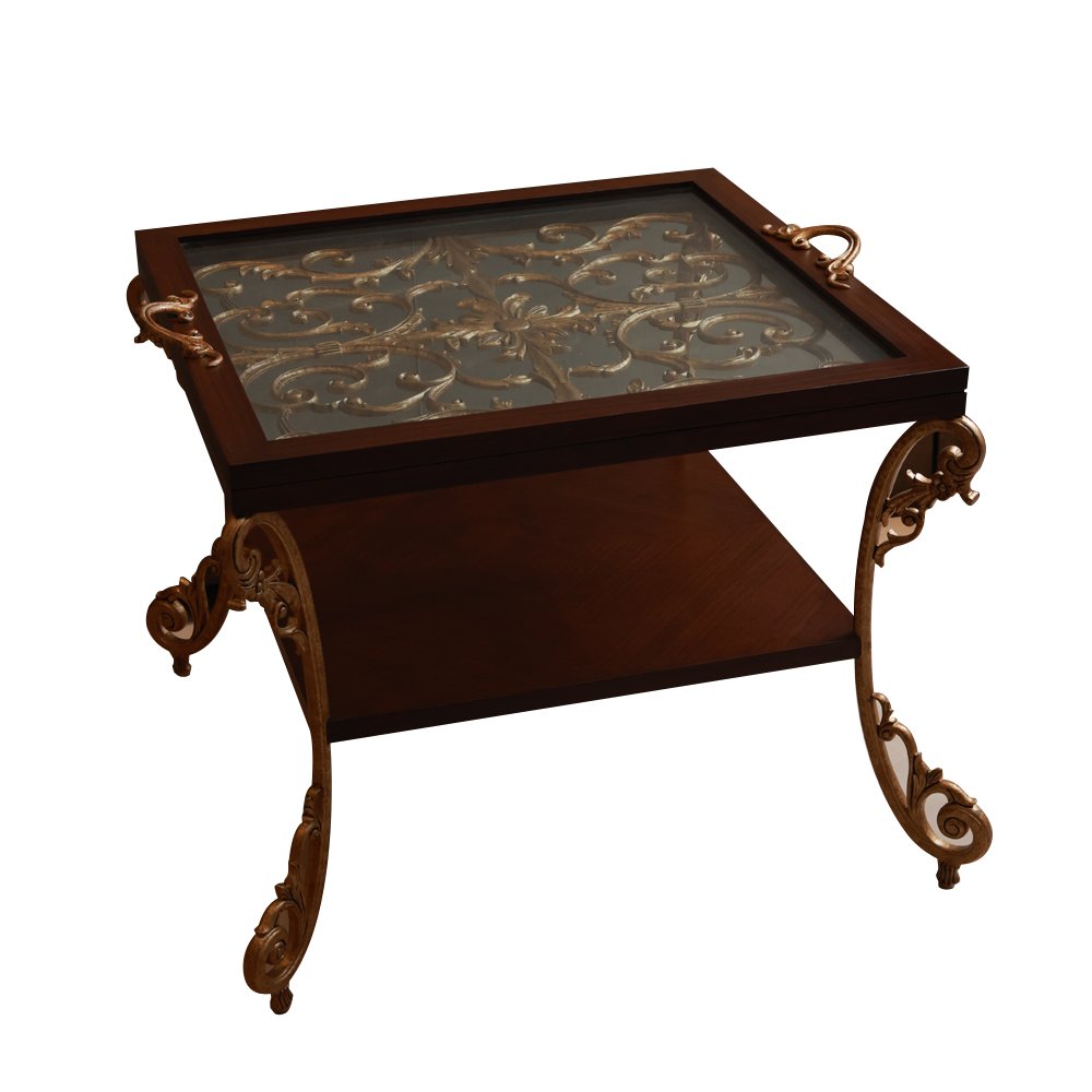 Table With Tray - Brown in Teak Wood and Metal