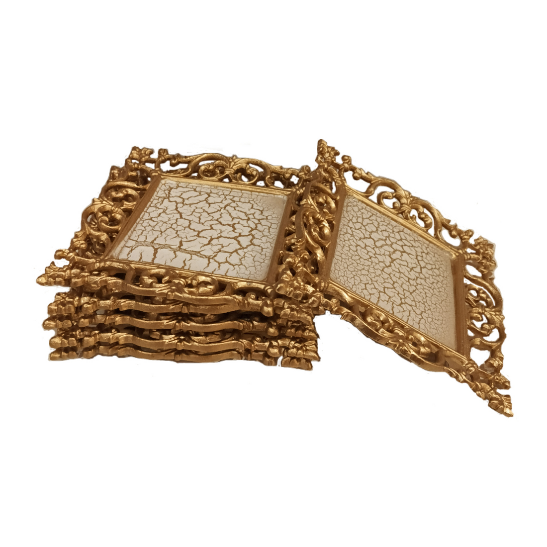 Zareen Square Coasters Set Of 6 - White in Metal