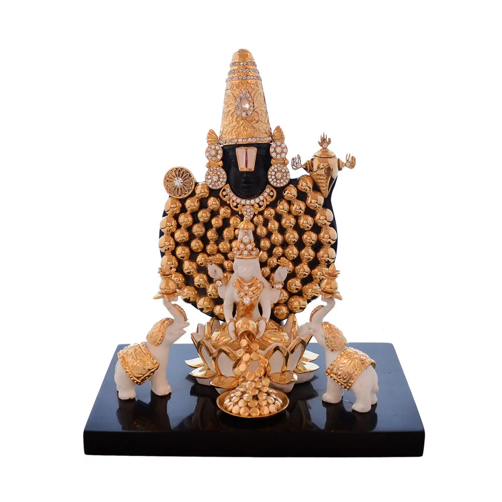 Balaji and Lakshmi Idol - Black in Resin and Gold Plated