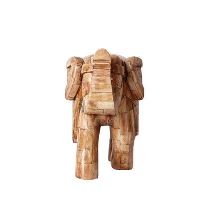 Elephant Sculpture – Beige in Wood and Bone Inlay