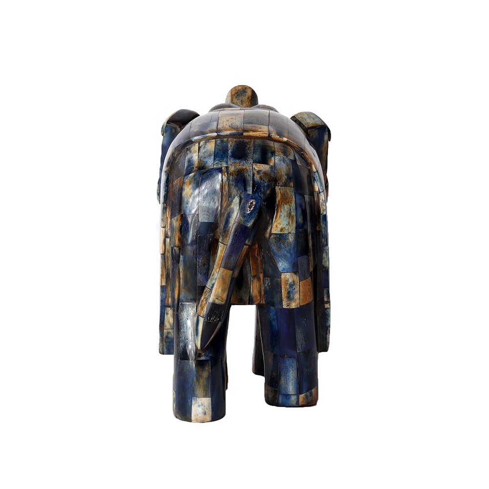 Elephant Sculpture – Blue in Wood and Bone Inlay