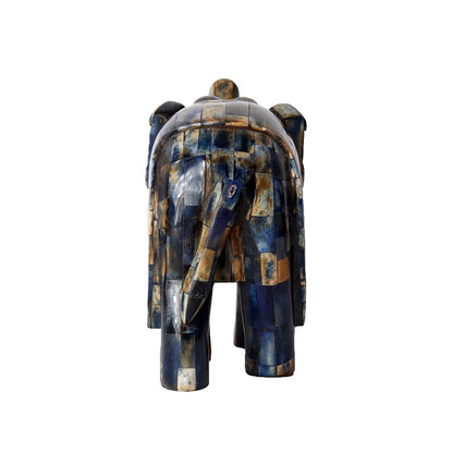 Elephant Sculpture – Blue in Wood and Bone Inlay