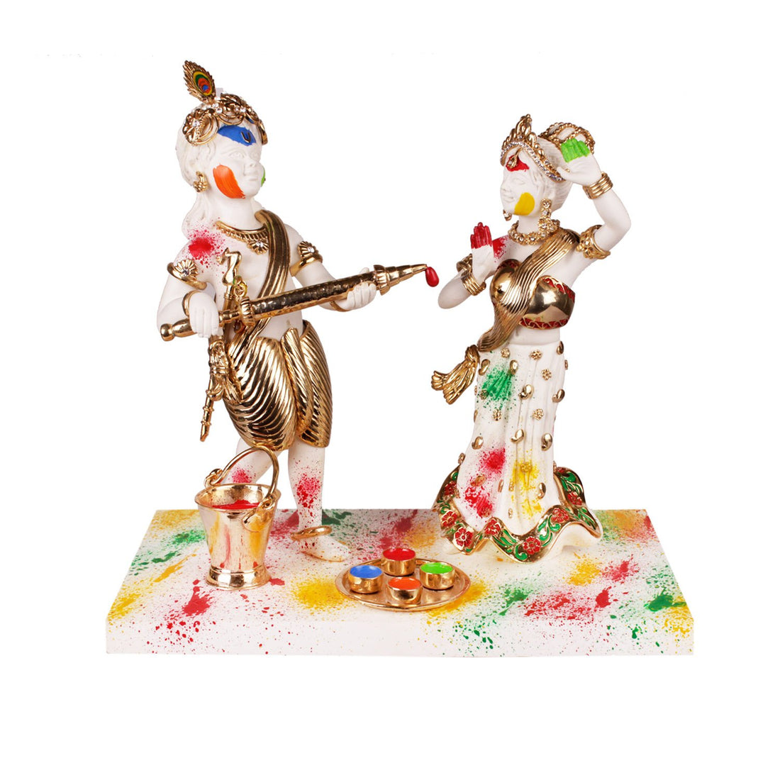 Radha Krishna Playing Holi Idol - Brass