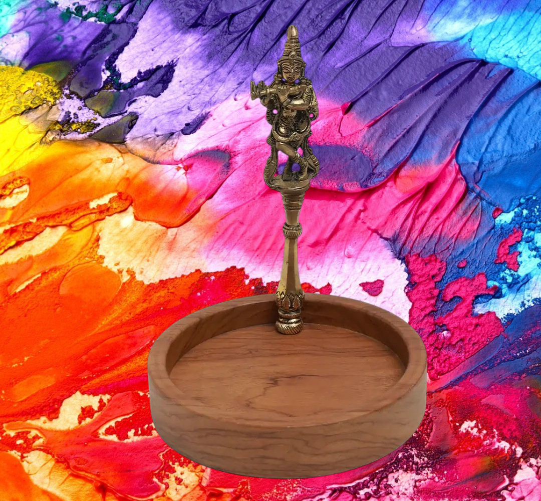 Krishna Platter -  Brass and Wood