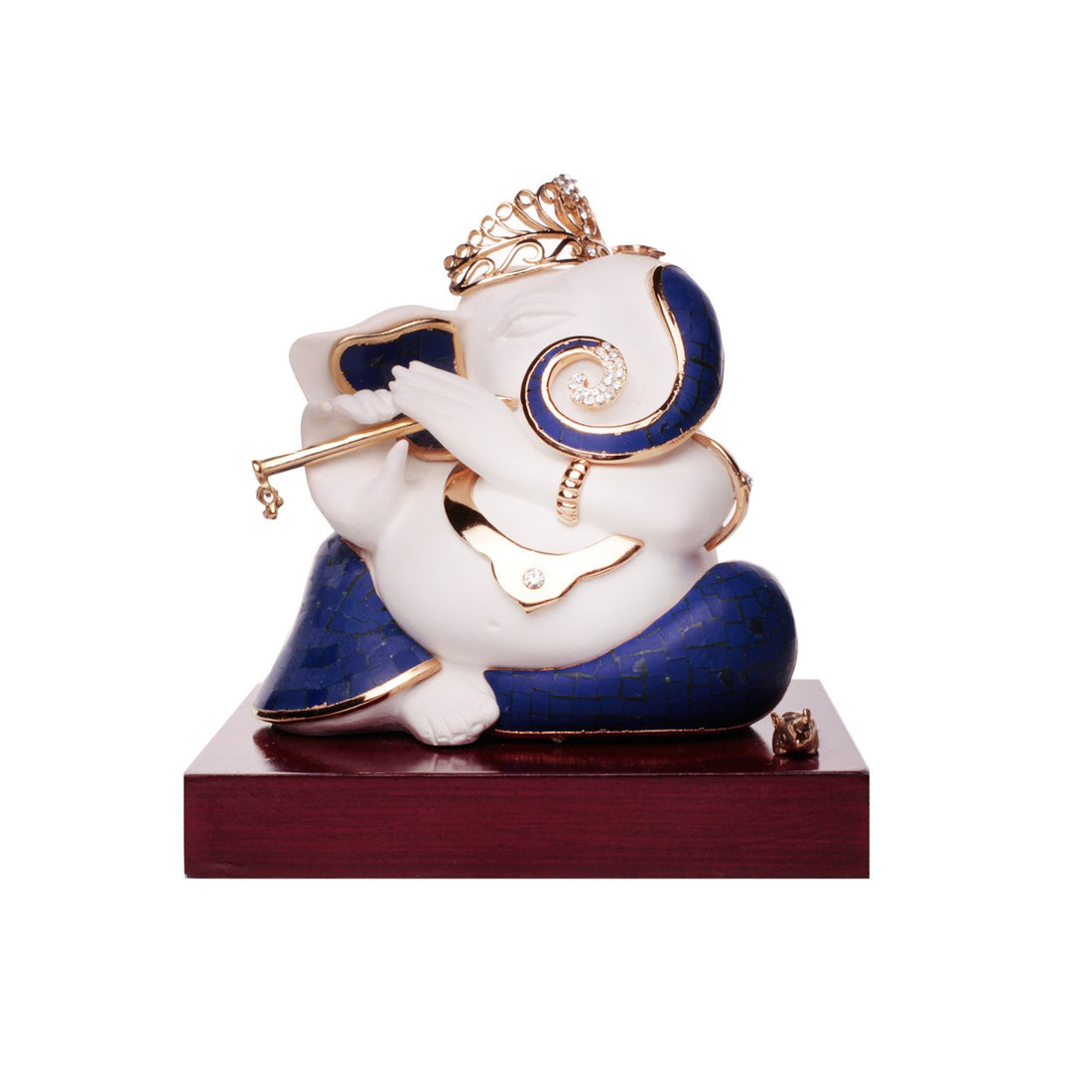 Ganpati Playing The Flute In Lapis Lazuli
