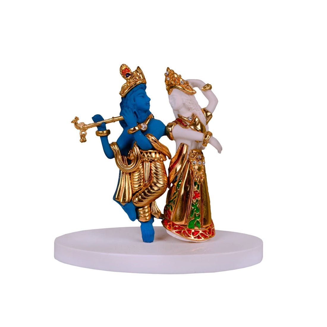 Radha Krishna Idol -  White and Blue in Resin and Gold Plated