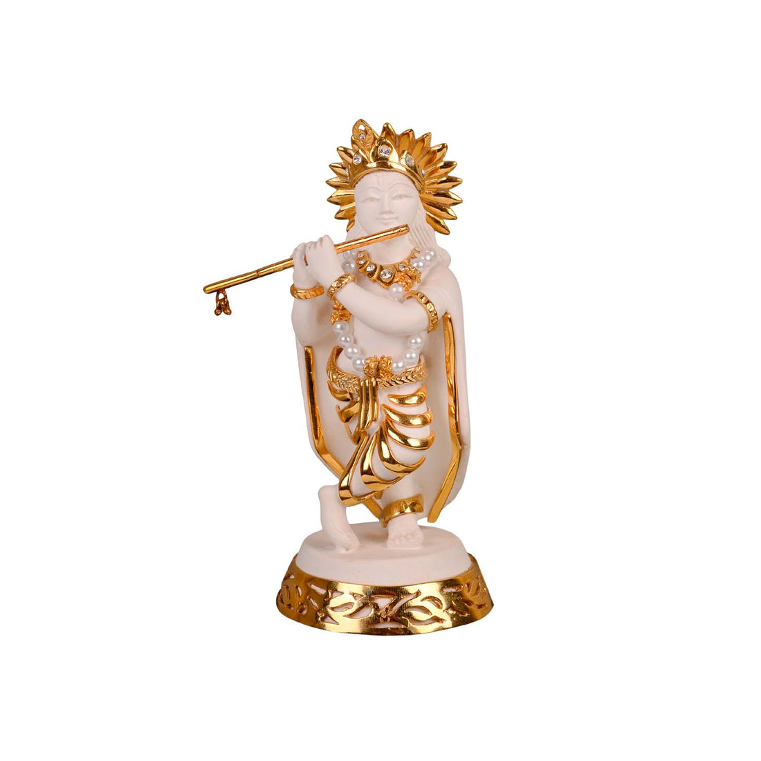 Krishna Idol - White in Resin and Gold Plated