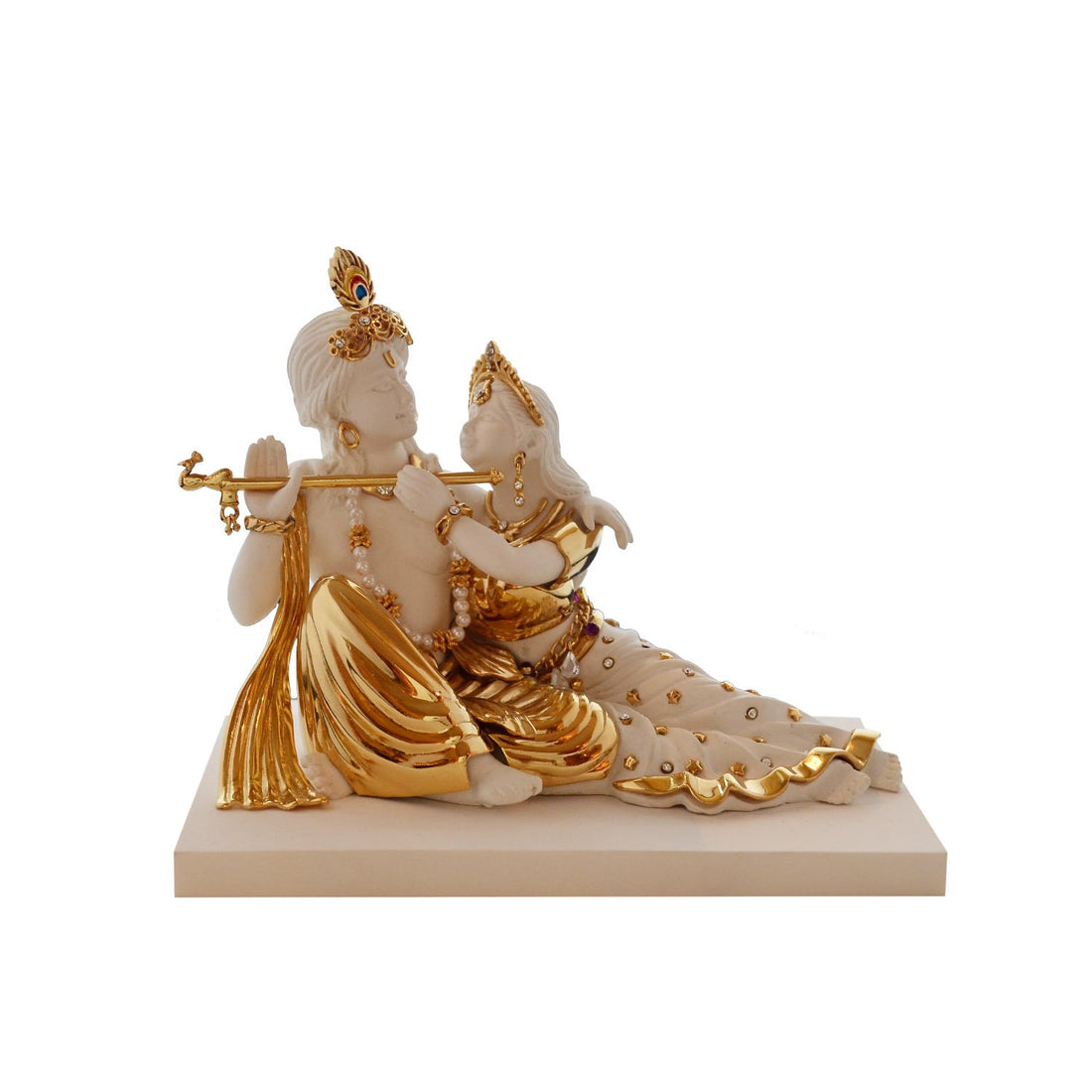 Krishna and Radha Idol - White in Resin and Gold Plated