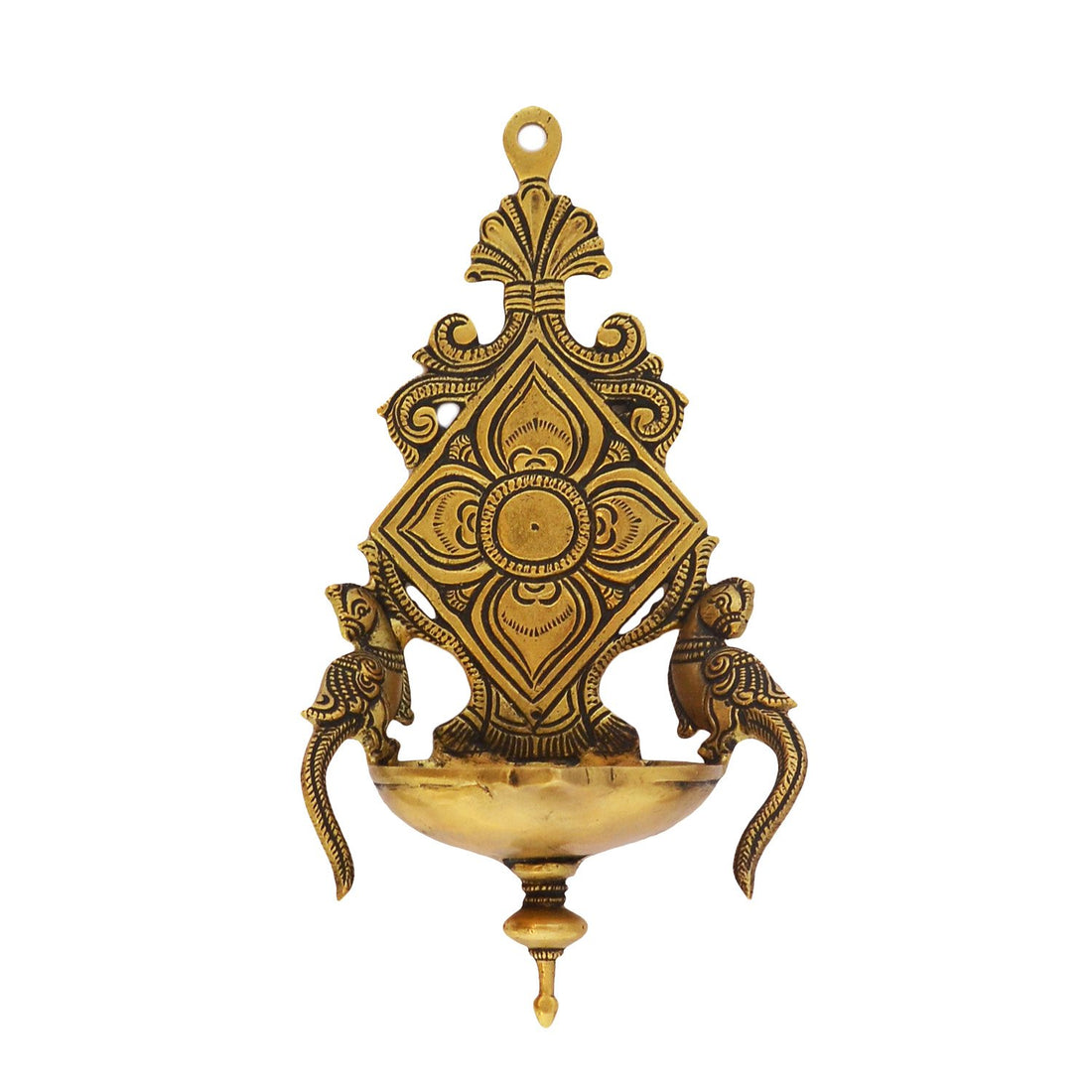 Twin Parrot - Wall Diya in Brass