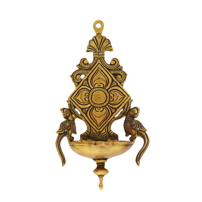 Twin Parrot - Wall Diya in Brass